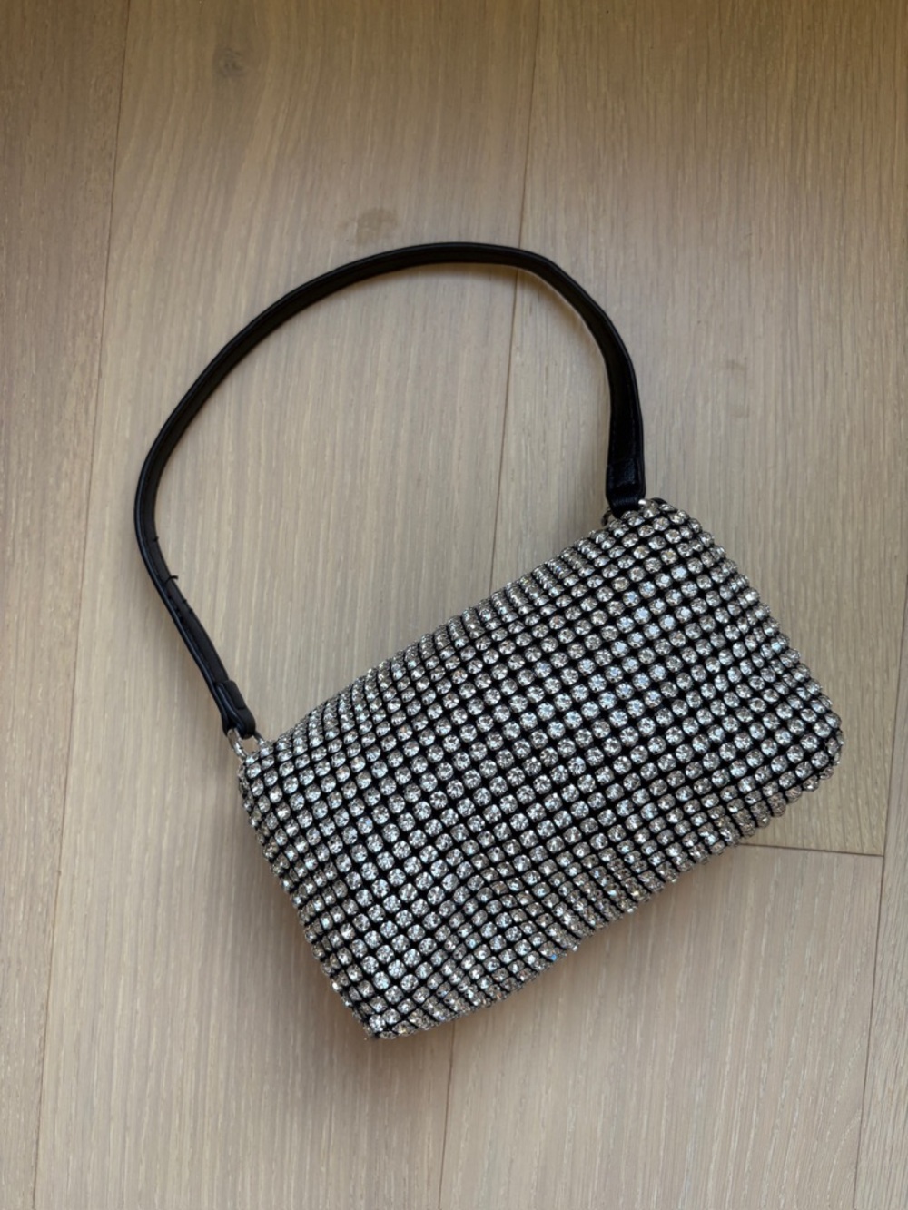 Black Crystal Mesh Evening Shoulder Bag - Picture 7 of 11